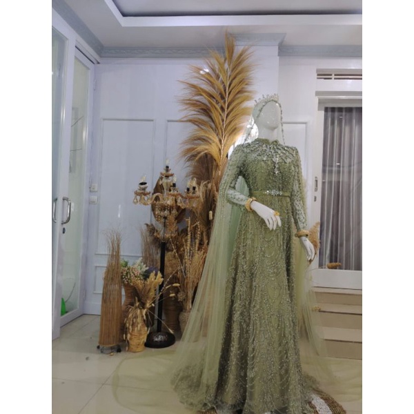 Jual GAUN PENGANTIN SYAR'I WARNA HIJAU SAGE | Shopee Indonesia