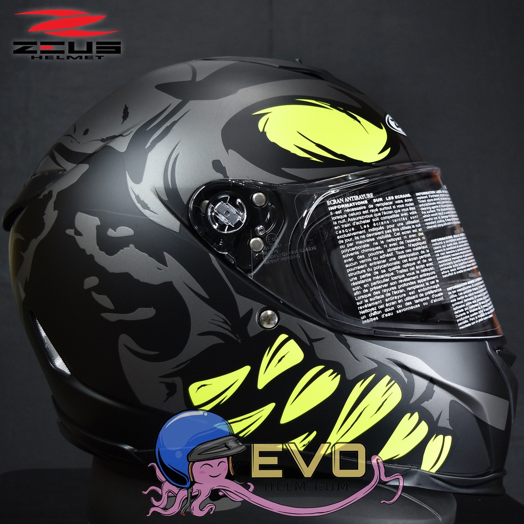 Jual Zeus Zs B Mblk An Fluo Yel Full Face Single Visor Free Dark Smoke Visor Shopee