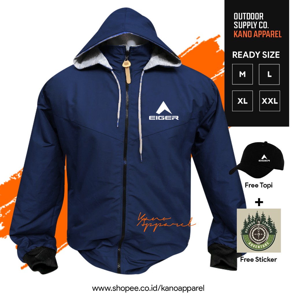 Jaket Eige R Parasut Bonus Topi Sticker Waterproof