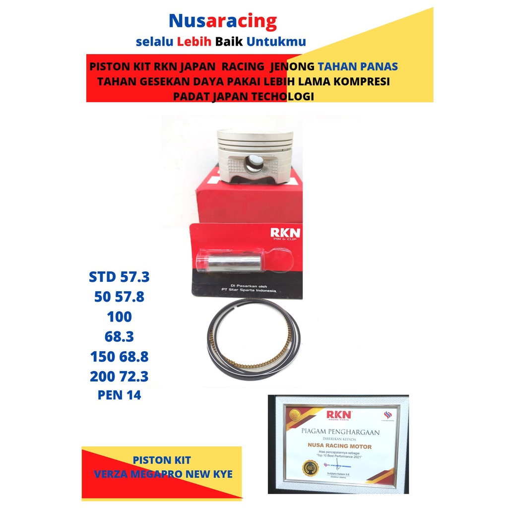 Jual PISTON KIT VERZA MEGAPRO NEW CRF PIN DIA 14 JAPAN DAN AHAN PANAS PISTON LEBIH RINGAN