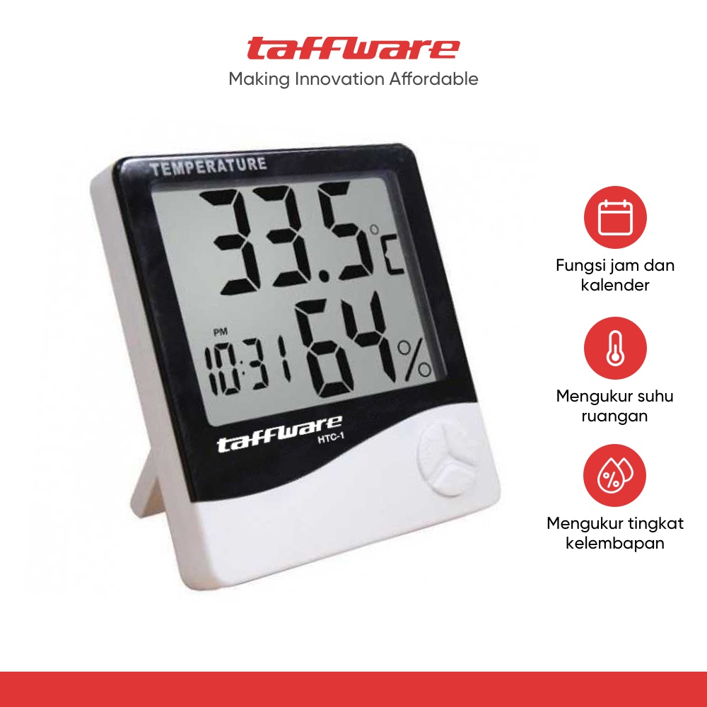Jual Taffware Digital Multifunction Temperature Humidity Meter + Clock ...