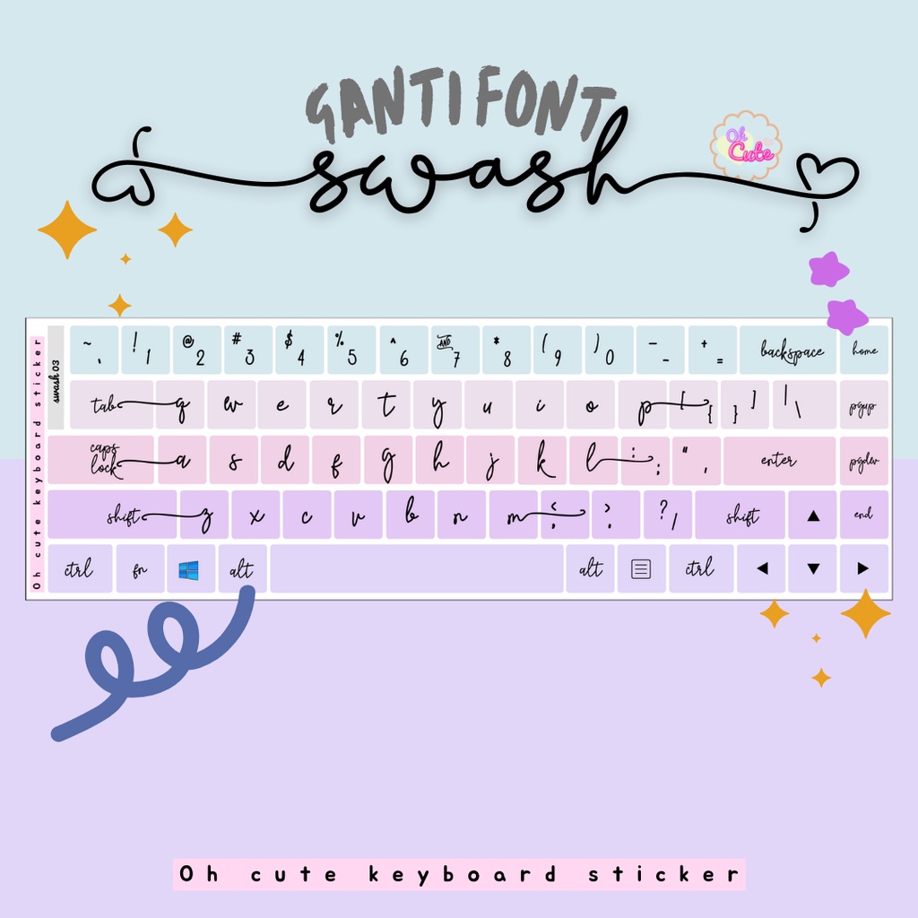 Jual OH CUTE Swash English Qwerty Font Styling Keyboard Sticker ...