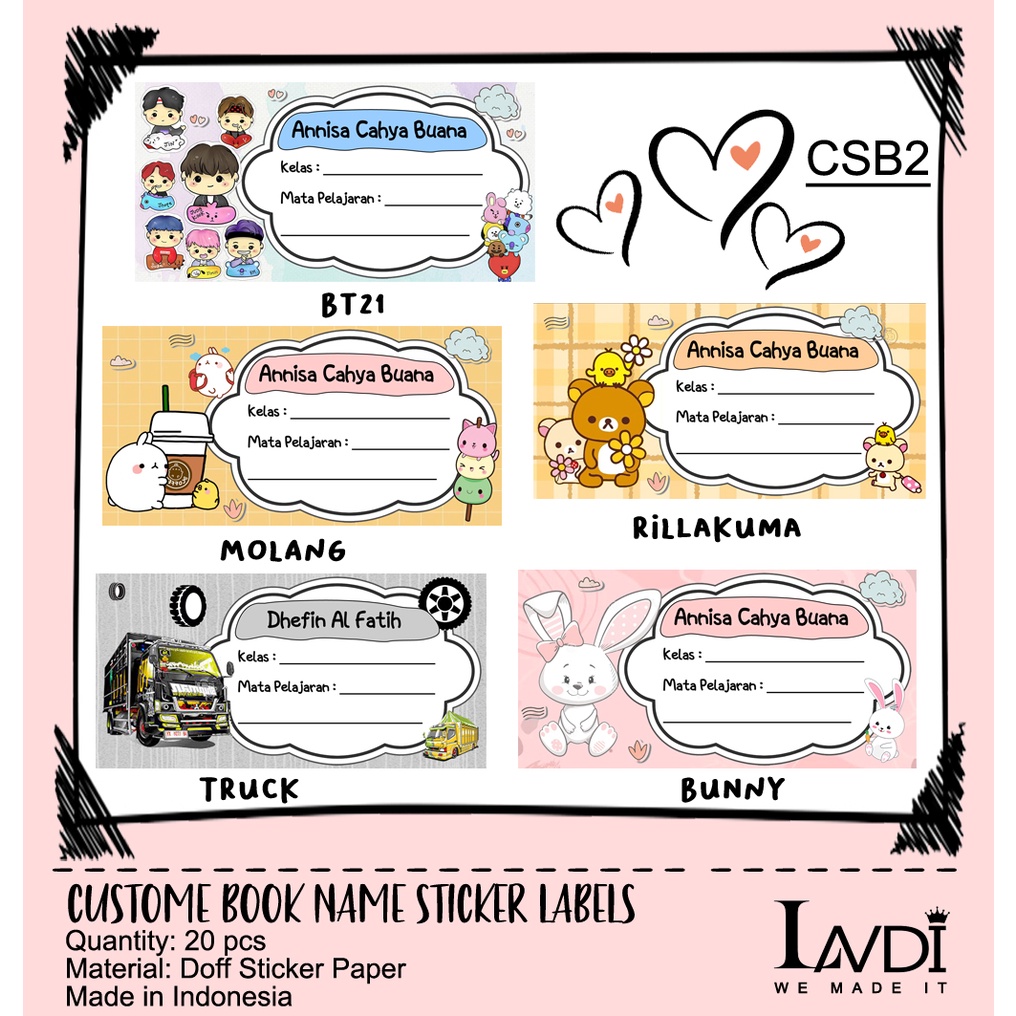 Jual Sticker Buku Pelajaran Custom Pakai Nama Motif Lucu | Shopee Indonesia