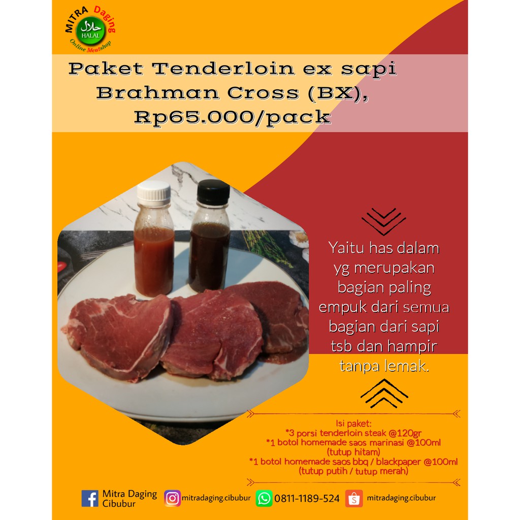 Jual Paket Tenderloin Local Steak ex sapi Brahman Cross (BX) | Shopee ...