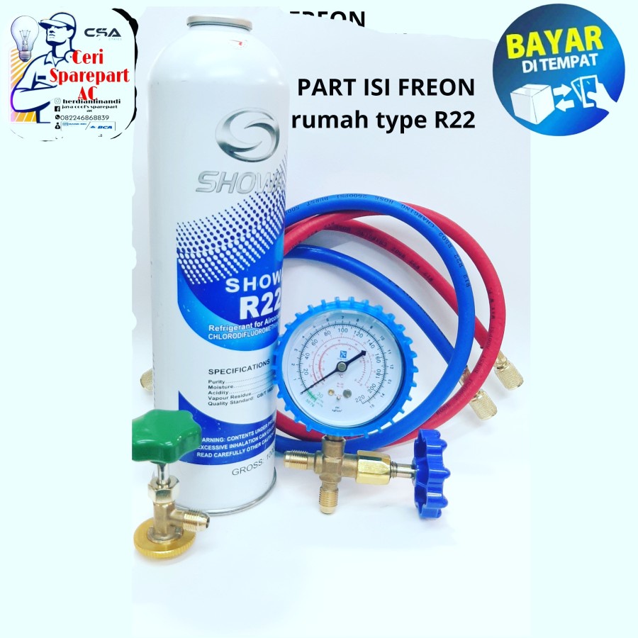 Jual paket isi Refrigerant AC R22 Kaleng manifold selang kran | Shopee ...