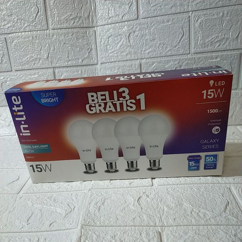 Jual Lampu led bulb Inlite 15 watt beli 3 gratis 1 | Shopee Indonesia