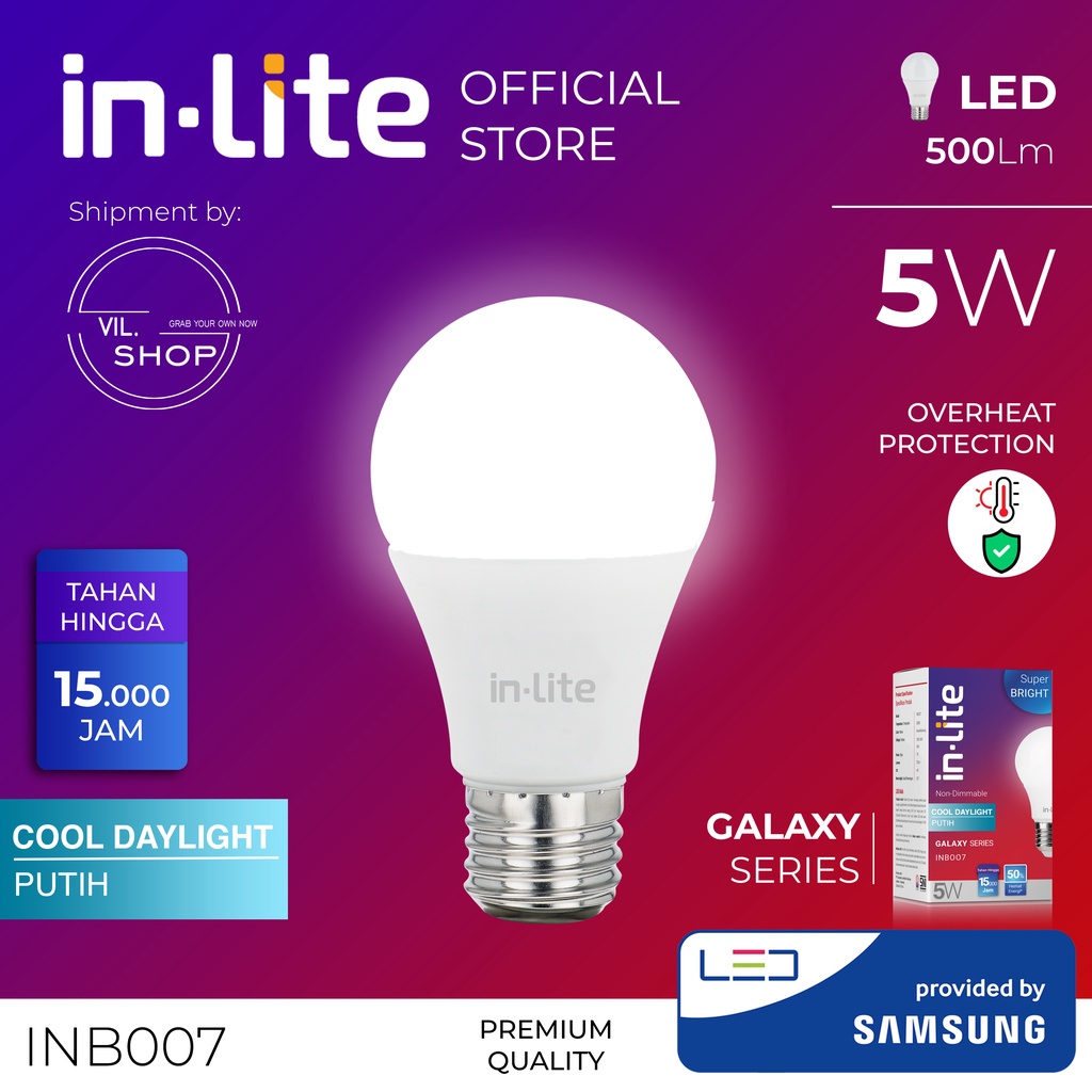 Jual BOLA LAMPU LED INLITE 5 WATT GALAXY SERIES INB007 ORIGINAL COOL ...
