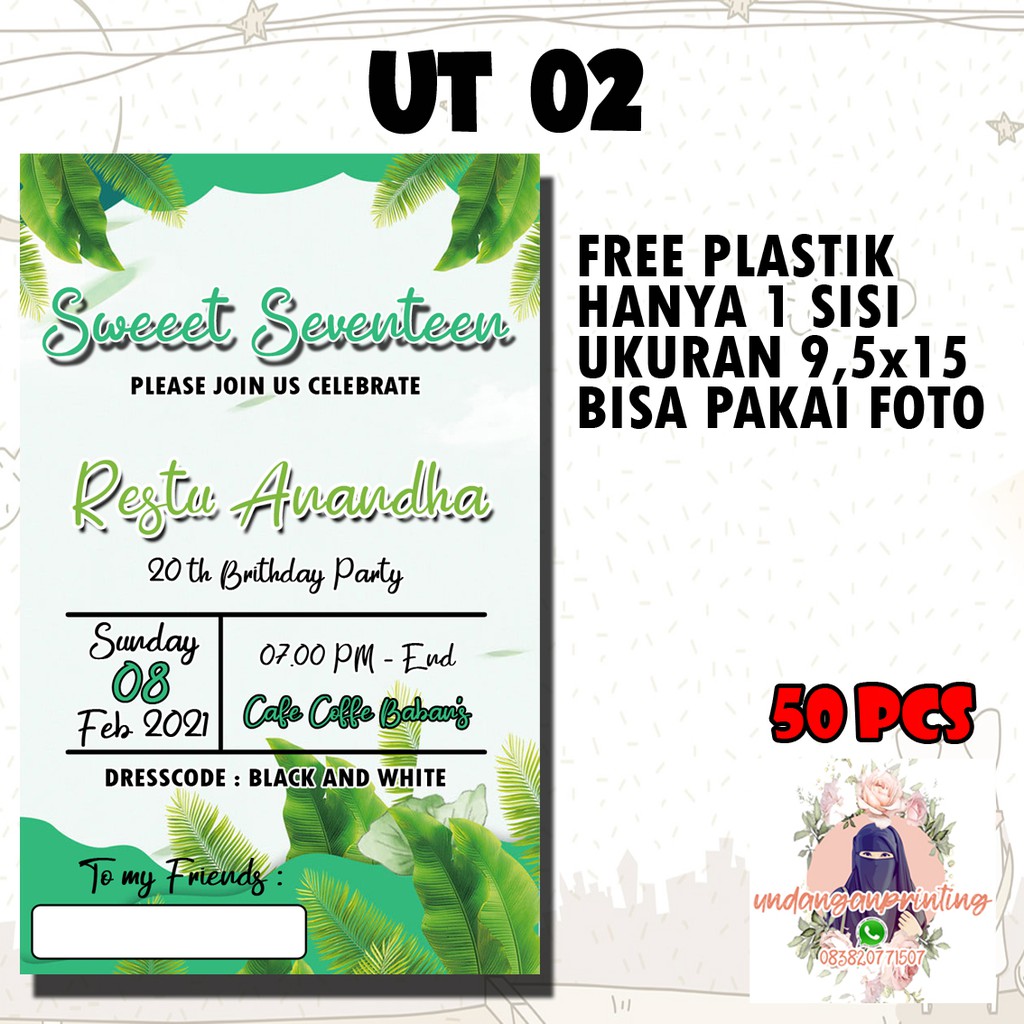 Jual Undangan Sweet Seventeen UT02 Undangan Ulang tahun anak Undangan