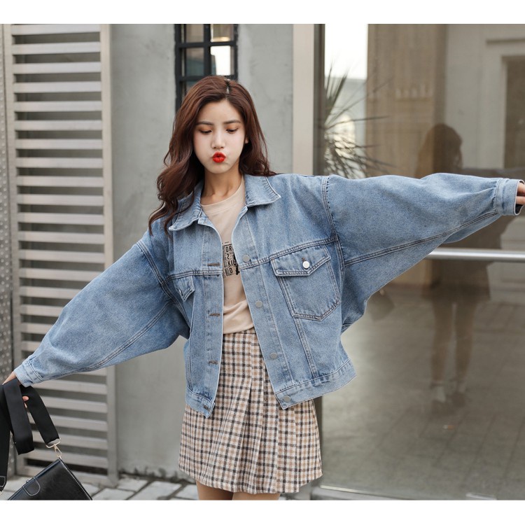 Jaket denim wanita store oversize