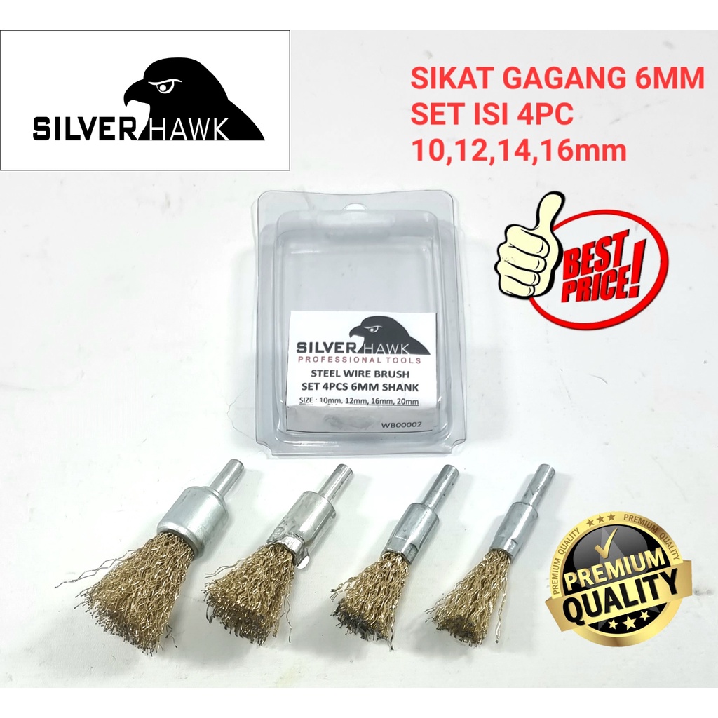Jual Mata Bor sikat kawat set 4pcs gagang 6mm Sikat Kawat gagang ...
