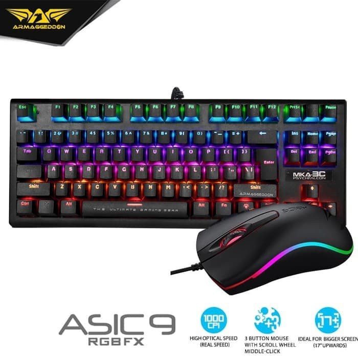 Jual ARMAGGEDDON MKA-3C MECHANICAL GAMING KEYBOARD COMBO ASIC 9 RGB ...