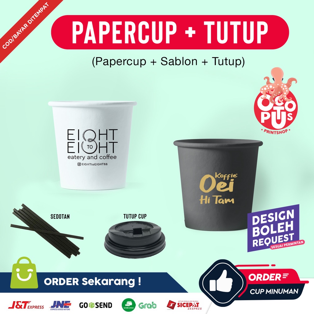 Jual SABLON PAPER CUP 8oz CUSTOM LOGO + TUTUP FOOD GRADE CUP WARNA ...