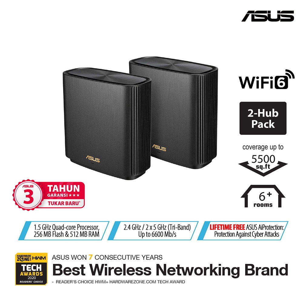 Jual ASUS ZenWifi AX XT8-Black (2 Pack) AX6600 Tri-band Mesh WiFi ...