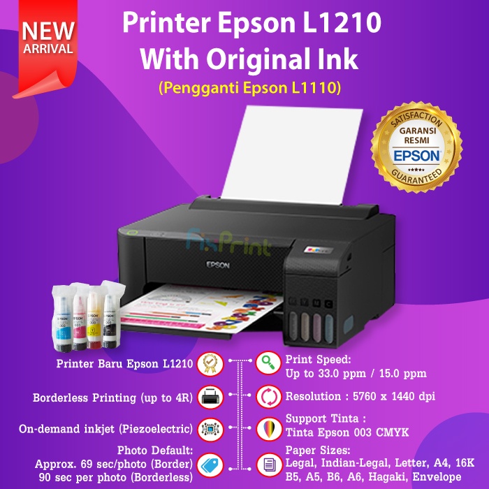 Jual Epson Ecotank Printer L1250 Single Function Print Only Wireless Wifi A4 Botol Tinta Anti