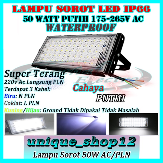 Jual Lampu Led Sorot Ip66 Putih Ac 220v Waterproof 50watt Super Terang