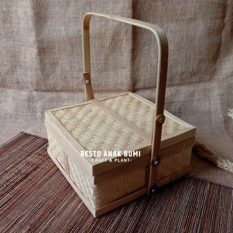 Jual (B110) Rantang Kotak Bambu 25x25cm 1 Susun|Rantang Makanan|Wadah ...