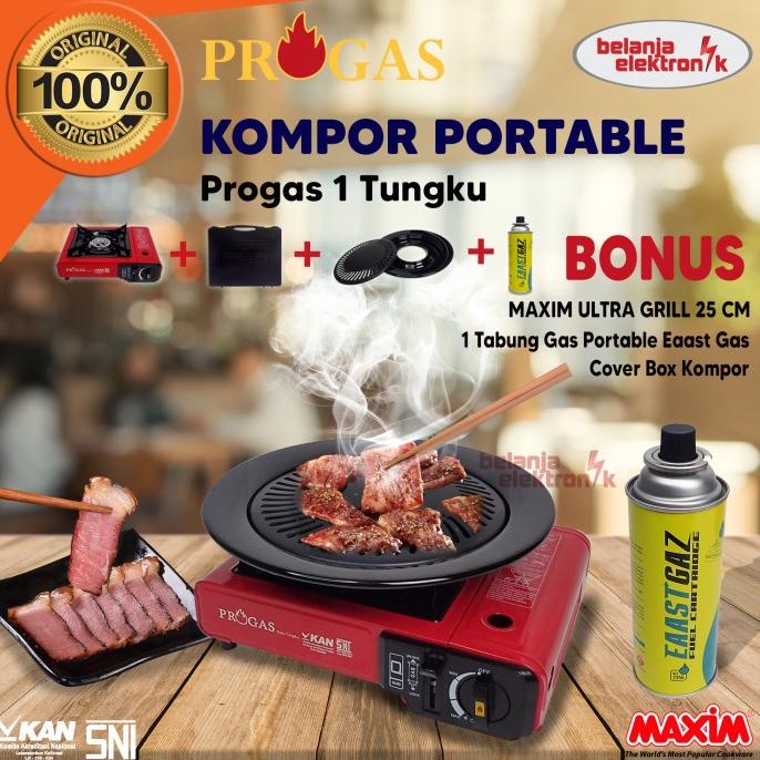 Jual KOMPOR PROGAS PORTABLE BONUS MAXIM ULTRA GRILL + TABUNG GAS KALENG