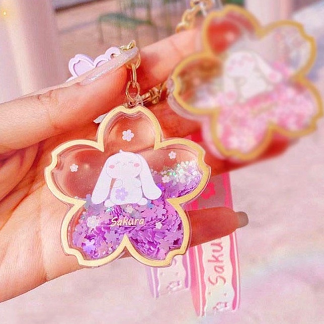 Jual Gantungan Kunci Liquid Floating Key Chain Sakura Rabbit ...
