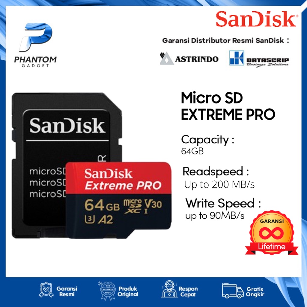 Jual SanDisk Extreme Pro MicroSD 64GB A2 200MB/s V30 U3 4K | Shopee ...