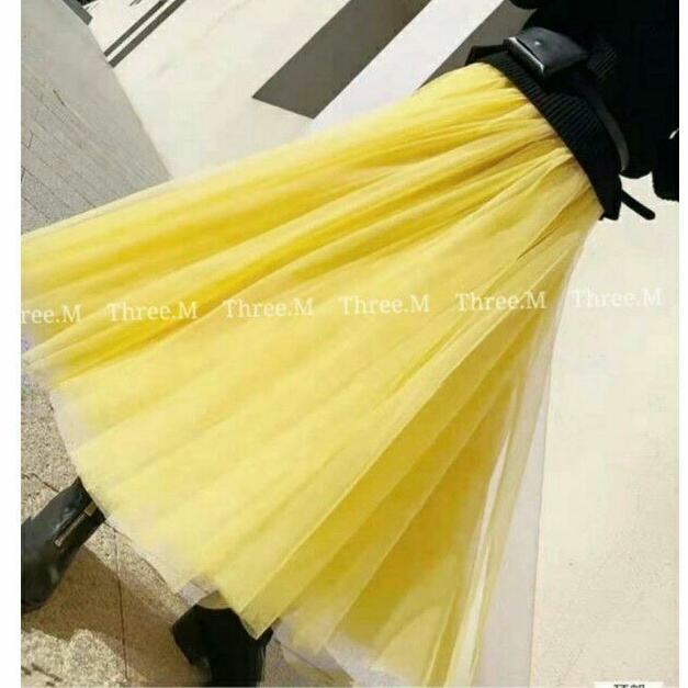 Jual 9811 Rok Tutu long layer maxi skirt yellow kuning wanita import ...
