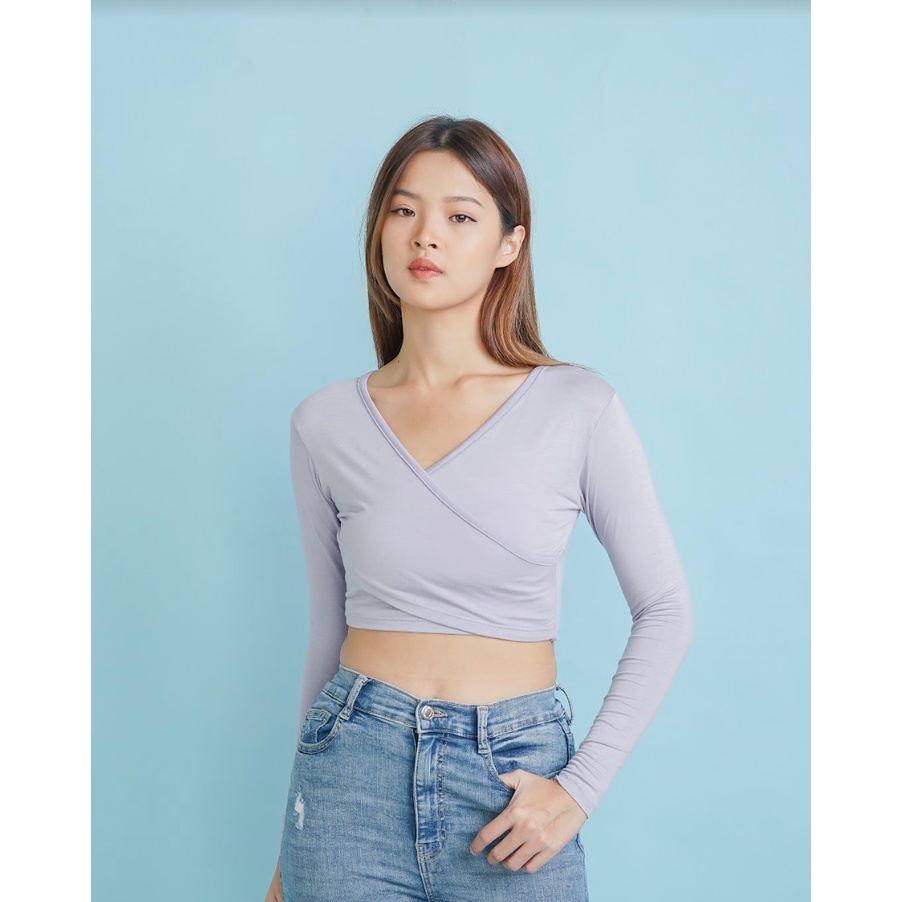 Jual Modavie Nala Longsleeve Crop Top Korea Baju Atasan Lengan