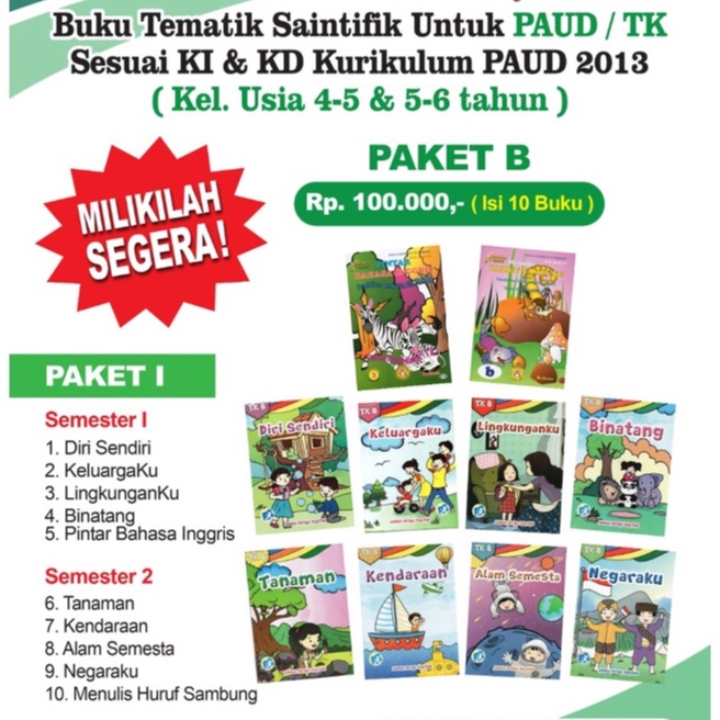 Jual Buku Tematik PAUD TK Kelompok B Isi 8 Tema + Pintar B. Inggris ...