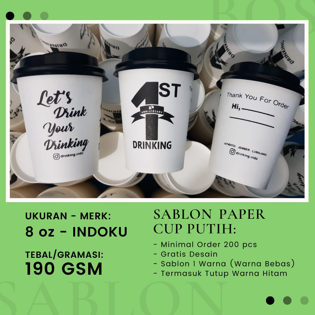 Jual Paper Cup Sablon 8 oz - Minimum Order 200 pcs - Merk Cup Indoku ...