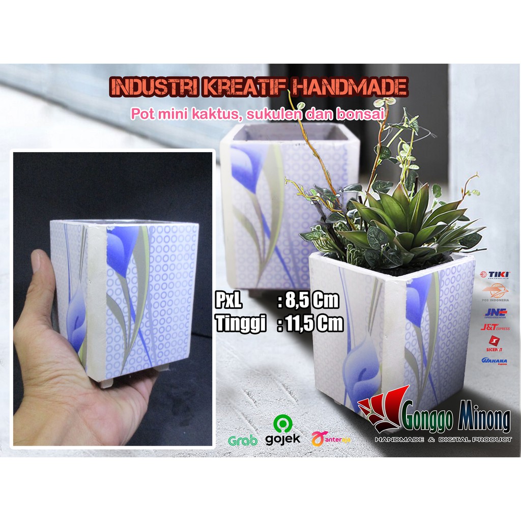 Jual Pot/Vas keramik sukulen/kaktus motif bunga HANDMADE Shopee Indonesia