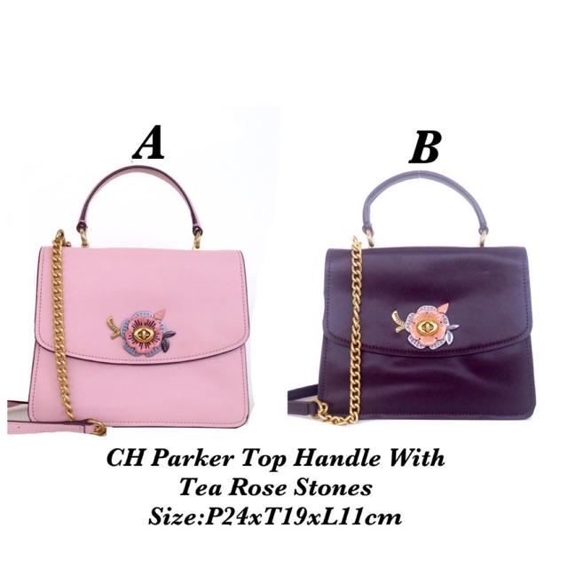 Coach parker top handle best sale with tea rose stones