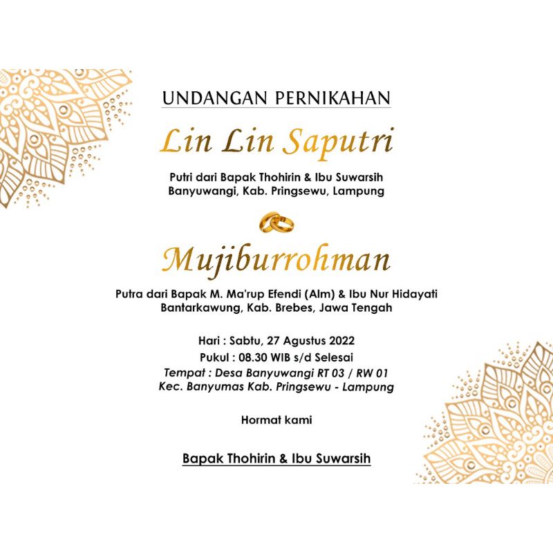 Jual Undangan minimal kertas Jasmine bolak-balik/undangan mini/undangan ...