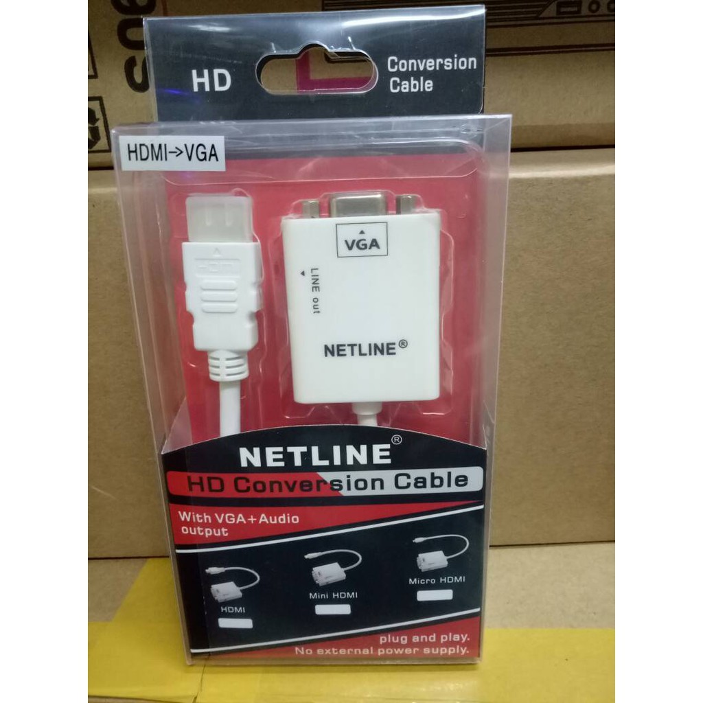 Jual Netline Kabel Converter HDMI to VGA With Audio | Shopee Indonesia
