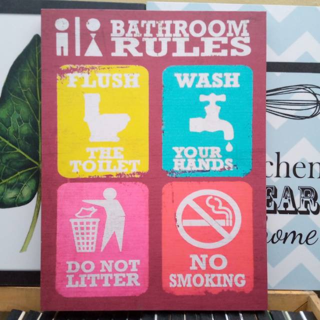 Jual Poster Kayu Bathroom Rules | Shopee Indonesia