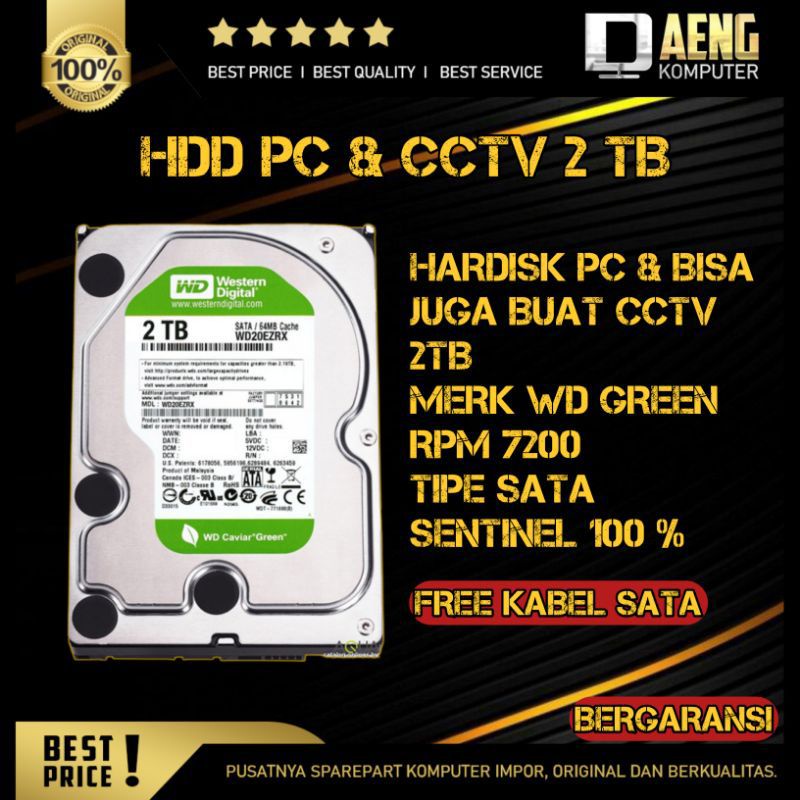 Jual HDD Hardisk Harddisk Hard disk Internal PC 2Tb Merk Western