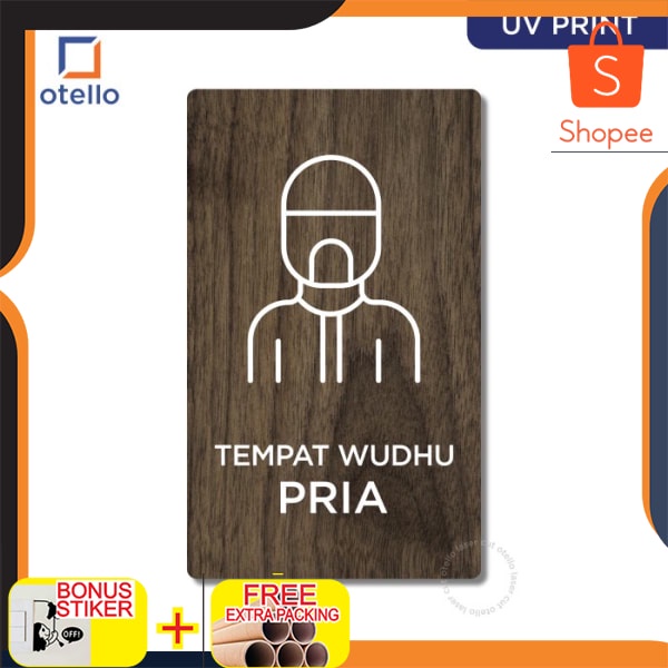 Jual Murah Tempat Wudhu Wanita Pria Sign Board Kayu Print Uv Signage Label Papan 12 X 20 Cm 2755