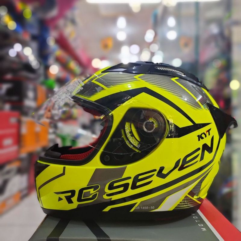 Jual HELM KYT RC SEVEN MOTIF 18 YELLOW FLUO BLACK ORI HELM DRAG BALAP ...