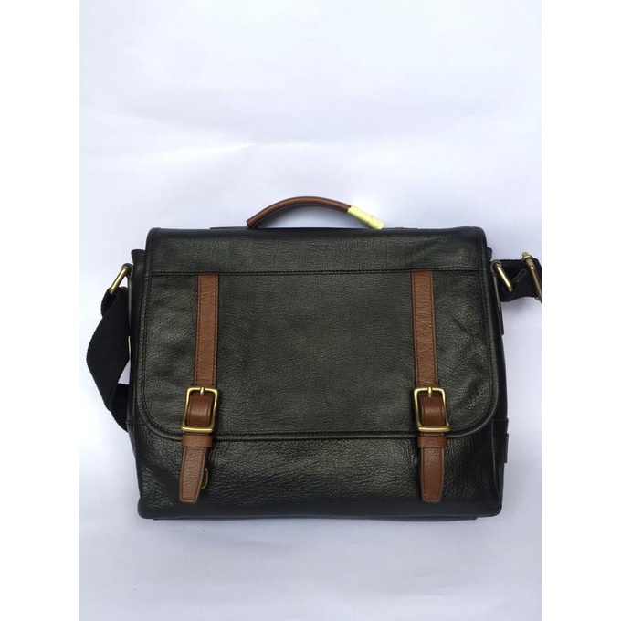 Jual Fossil Evan Messenger Men Sling Bag Black Workbag Leather Original