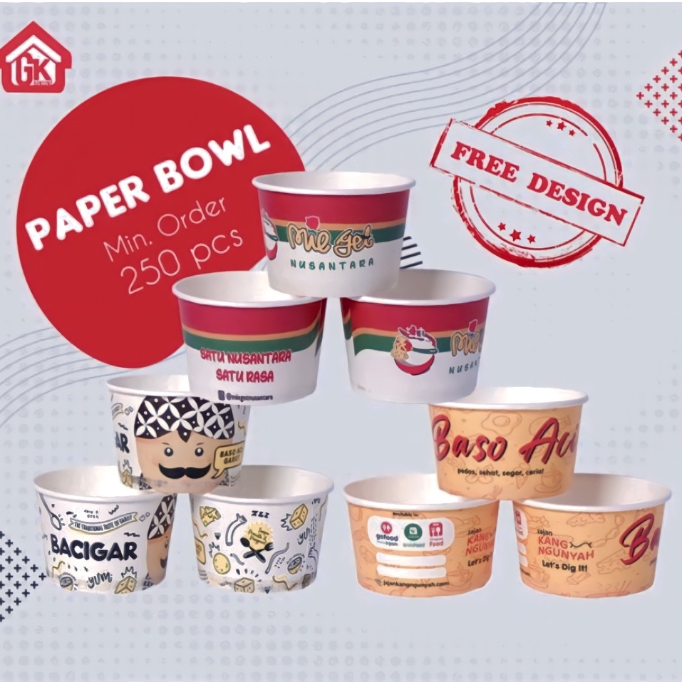 Jual Kemasan paper bowl / Rice bowl Printing custom design. Minimal