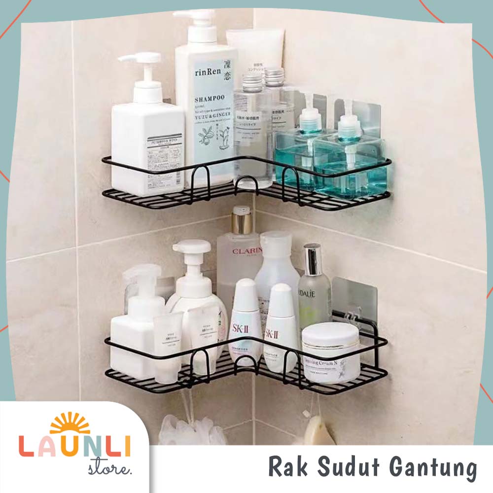 Jual Rak Kamar Mandi Gantung Sudut Tempel Dinding Tanpa Mur Baut ...