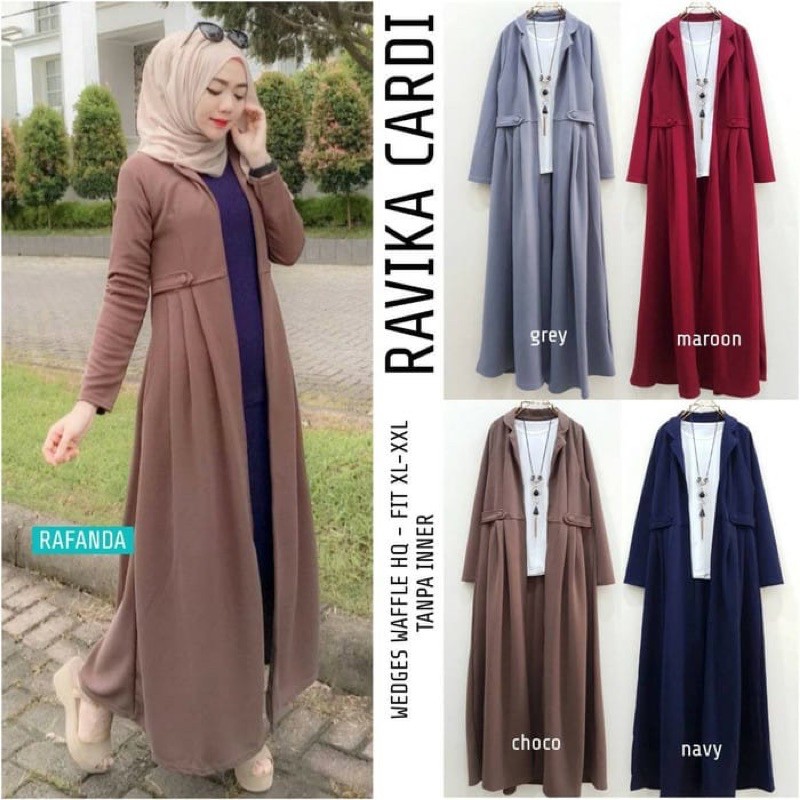 BAYAR DITEMPAT LONG CARDIGAN RAVIKA LONG VIKA CARDI OUTER BUSUI BUMIL MOSCREPE PREMIUM