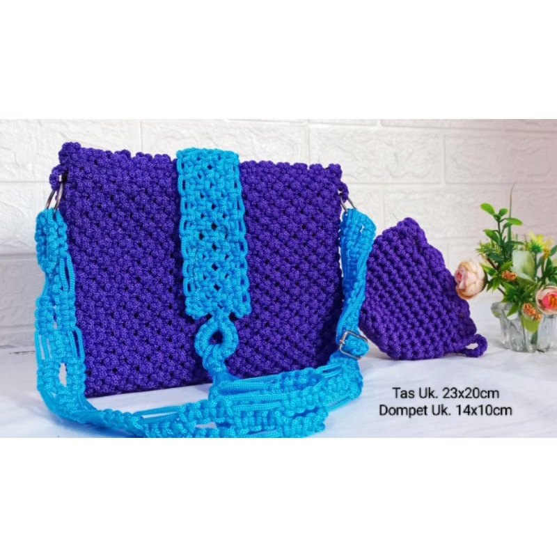 Jual Tas Rajut Tutup Lonceng Tas Tali kur Selempang Wanita Motif Polos