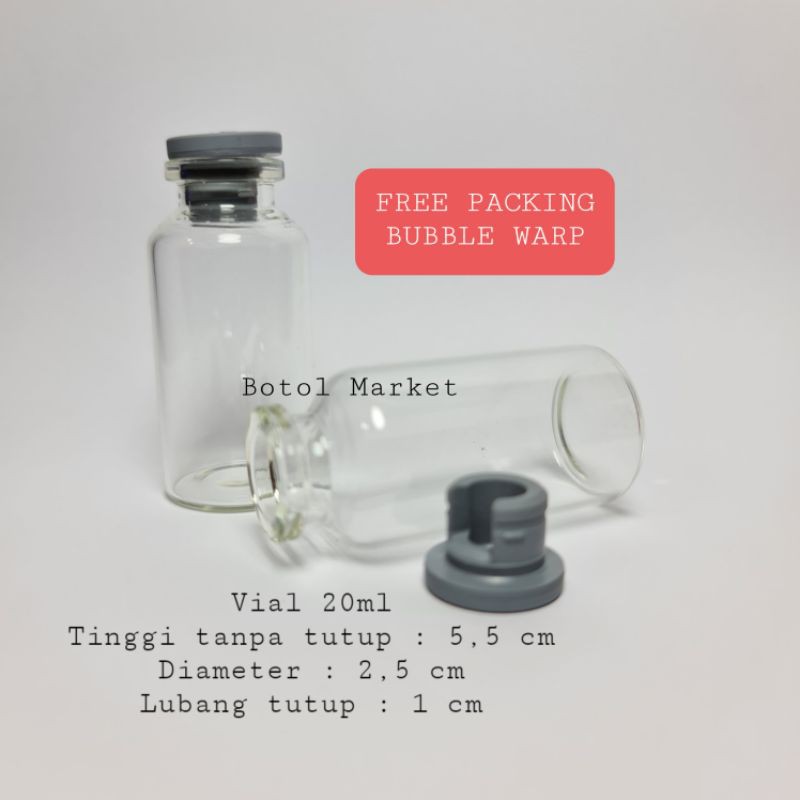 Jual Botol kaca vial 20ml tutup karet | Shopee Indonesia