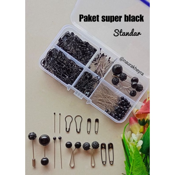 Jual PAKET pin hijab BLACK / hijab kit isi peniti jarum pentul tuspin ...