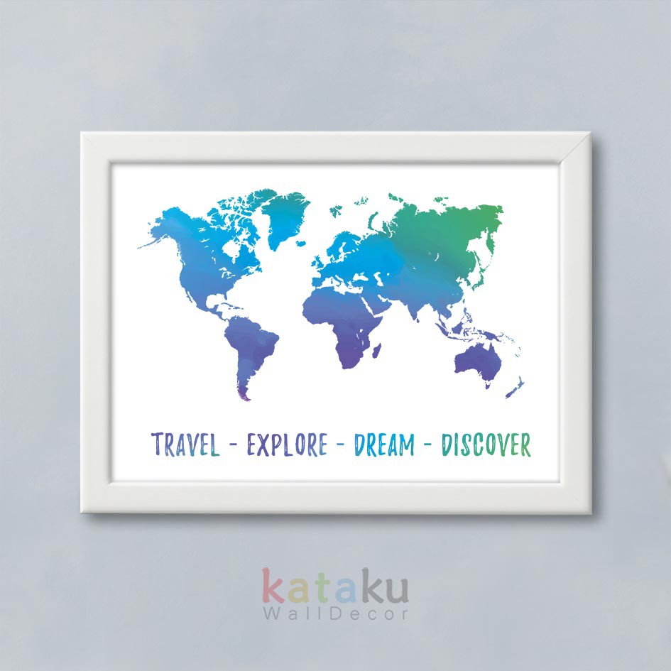 Jual Hiasan Dinding Poster Peta Dunia TRAVEL EXPLORE DREAM DISCOVER ...