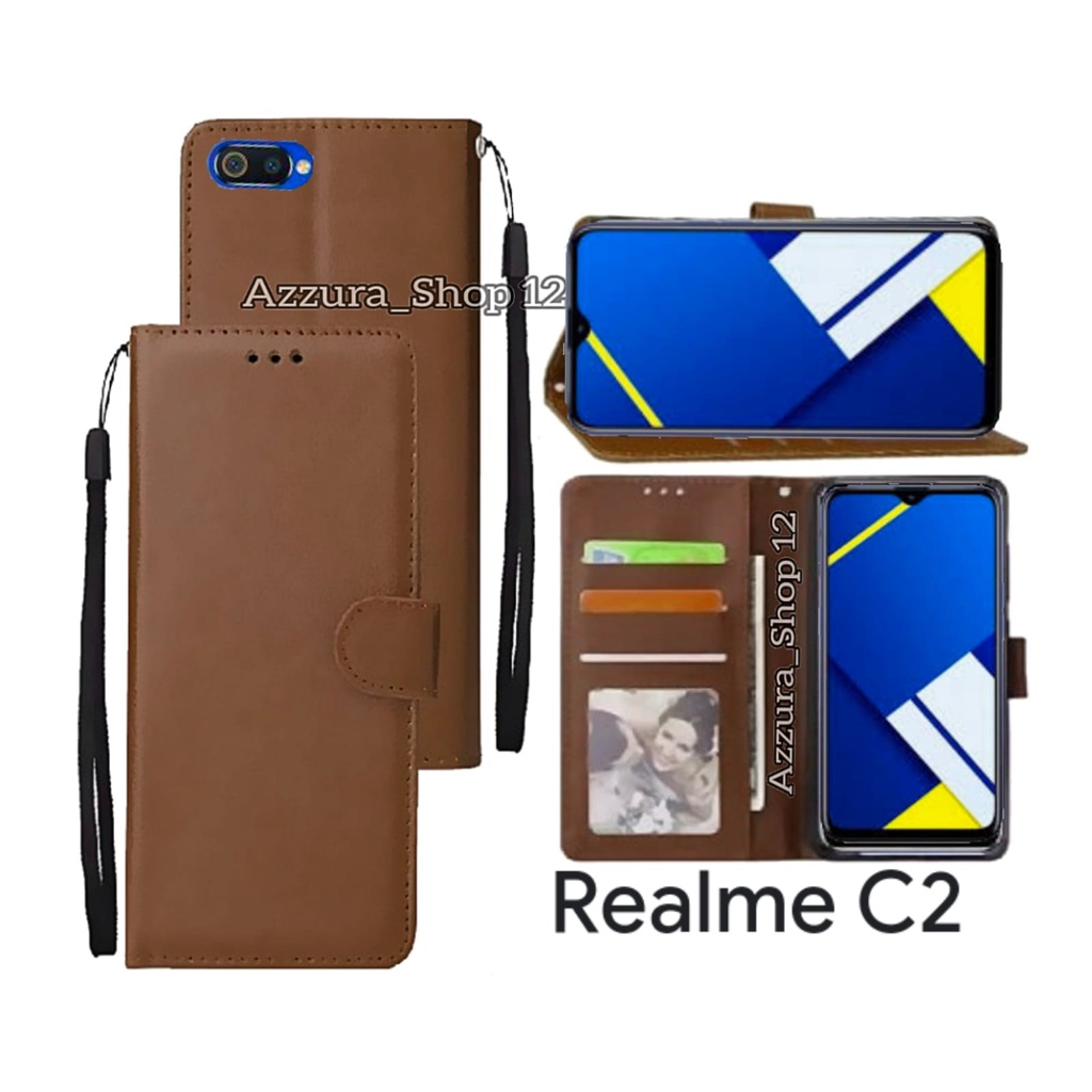 Case Flip Realme C2 Flip Leather Case Wallet Case Flip Casing Dompet Sarung  Buku Hp
