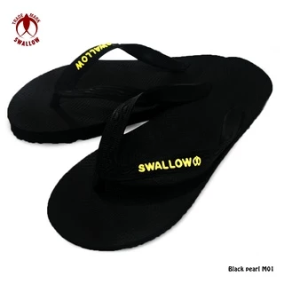 Sendal Jepit Swallow Black Pearl M01 (All Black) - Sandal Japit M01 Swallow Hitam Aksen warna GOLD [SWLTRAD 01]