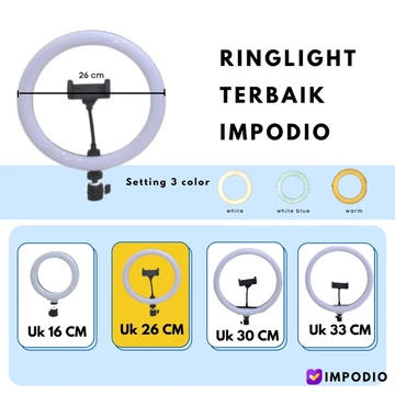 Impodio Ringlight Diameter 26 CM 3 Warna Dimmable