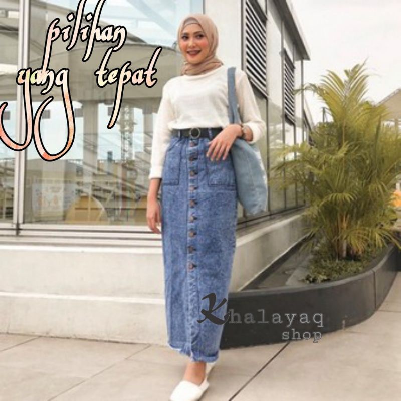 Jual Rok rumbai jeans panjang / rok rawis jeans / rok jeans full ...