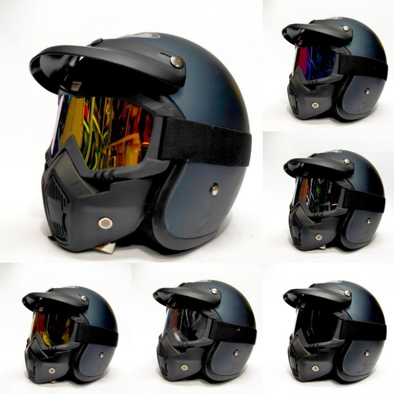 Jual Helm Bogo Jpn Retro Abu/All grey Doff Pet Goggle Mask | Shopee ...