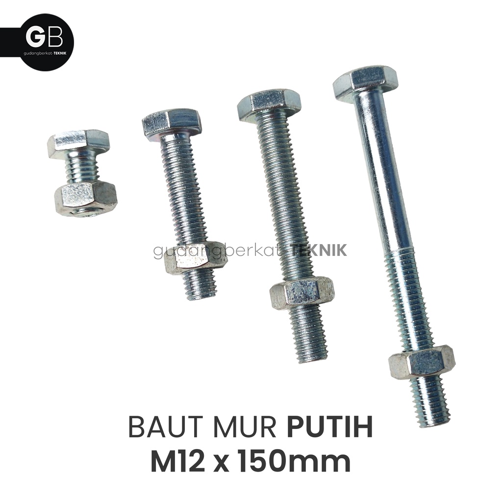 Jual Baut Mur Putih M12x150 / BMP 12x150 (150mm) / Baut M12 Putih Kunci ...