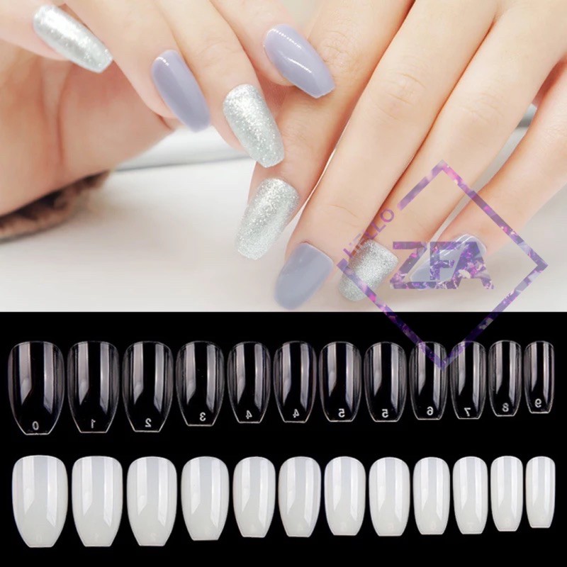 Jual Nail tips Kuku Palsu coffin Warna Nude Transparan Untuk Manicure